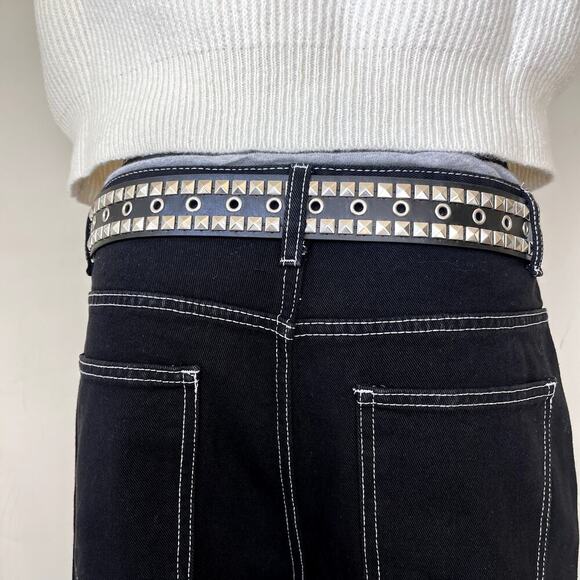 y2k 2000s classic pyramid studded black and silver goth emo belt - Picture 6 of 6